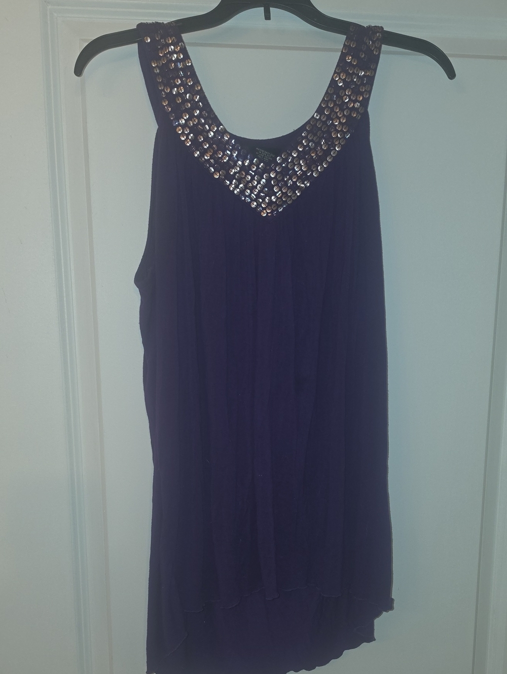 Cable & Gauge Sequin-Trim Sleeveless Tank Top - Purple